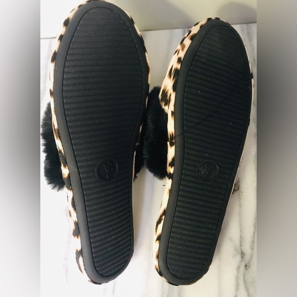 Victoria’s Secret Leopard Black Fur Trim Bedroom Slippers Slides Size L - Picture 5 of 7